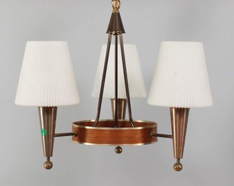Late 1960s Early 1970s Teak & Brass Chandelier