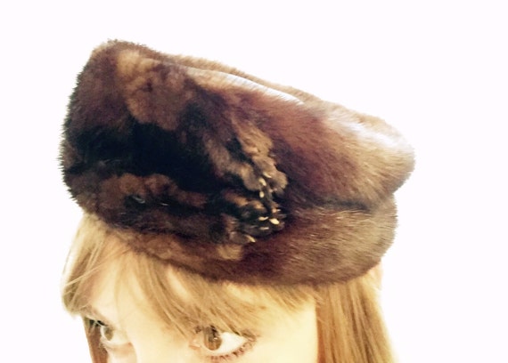 Vintage Mink Fur Pill Box Hat, ca Late 1950s, Earl