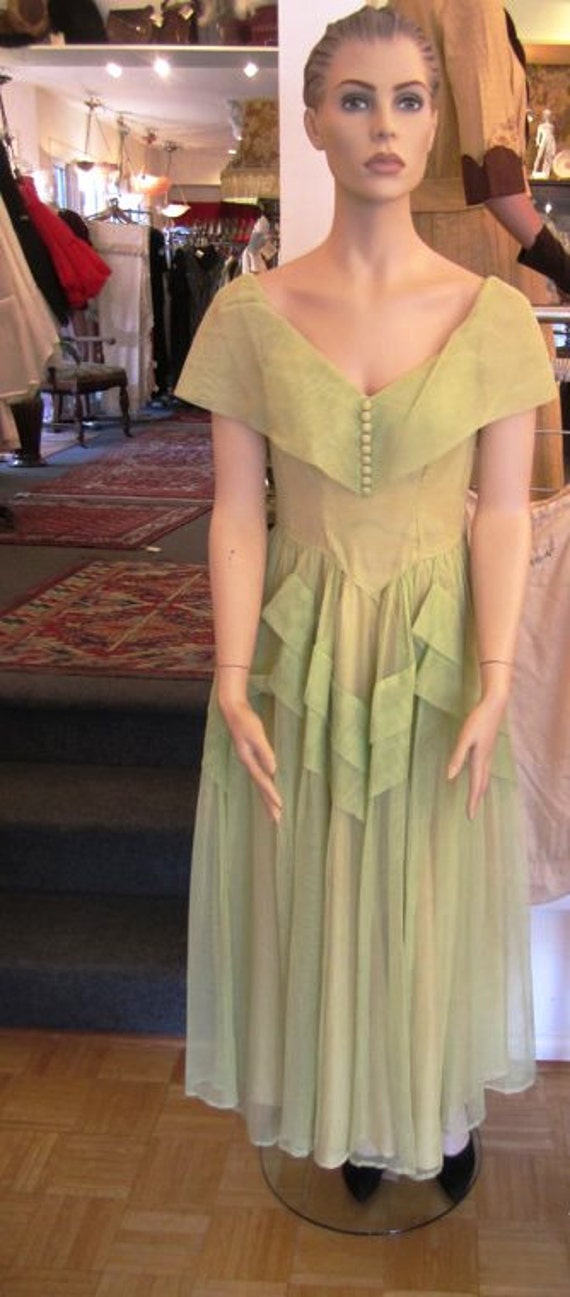 Vintage Palest Green Organza Party Dress, ca 1930s