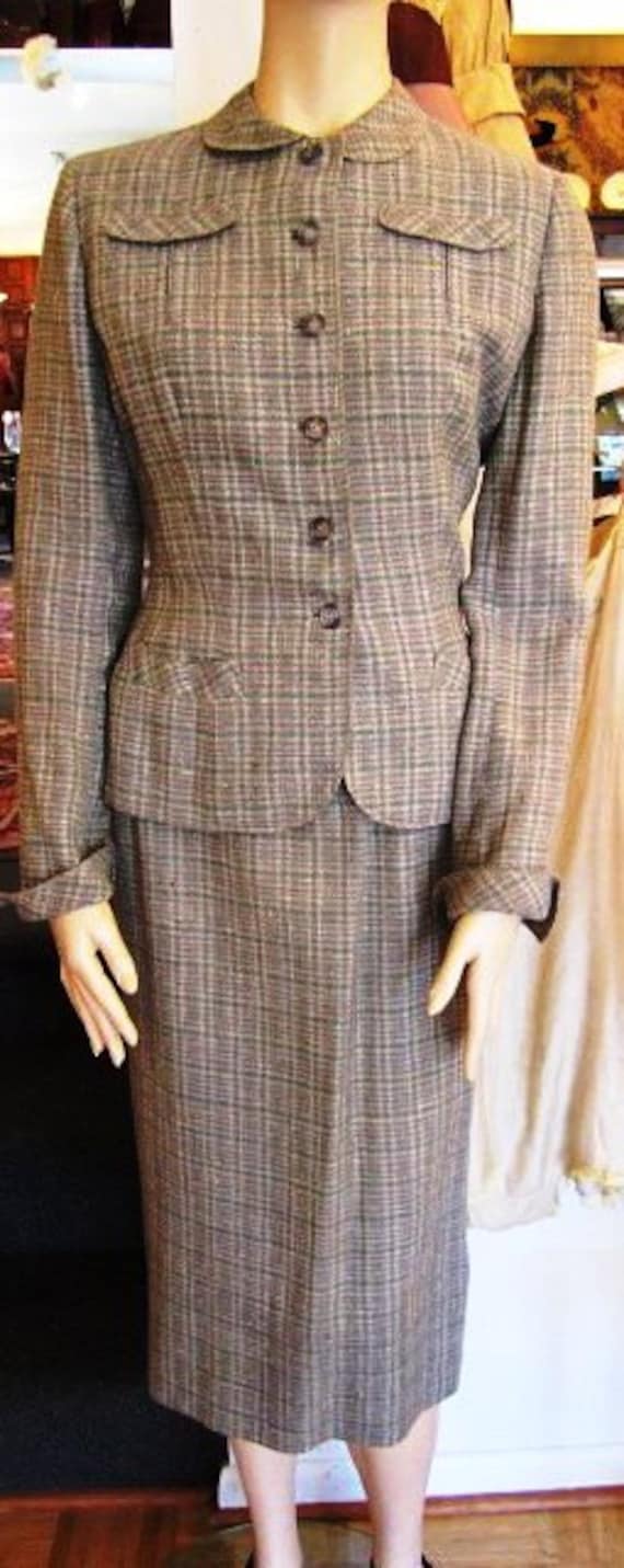 Vintage Grey, Mocha and White Wool Suit, ca 1940