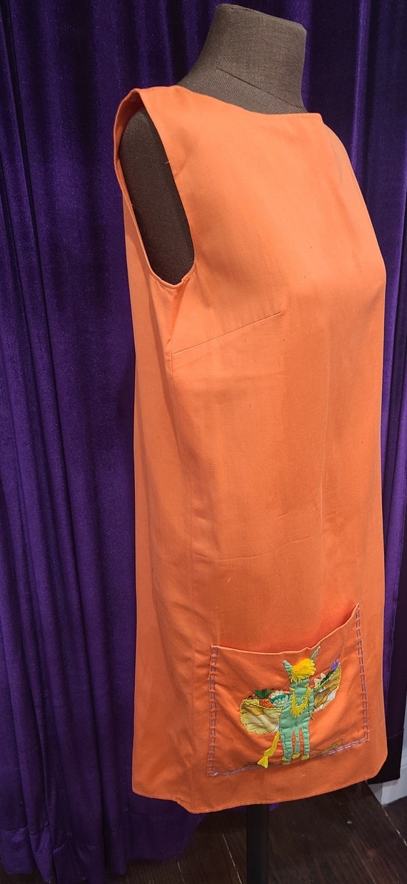 Vintage Orange Side Button Down Shift Dress with … - image 1