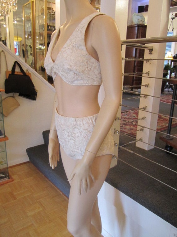 Vintage White Lace over Cream Cotton High Waist Bi