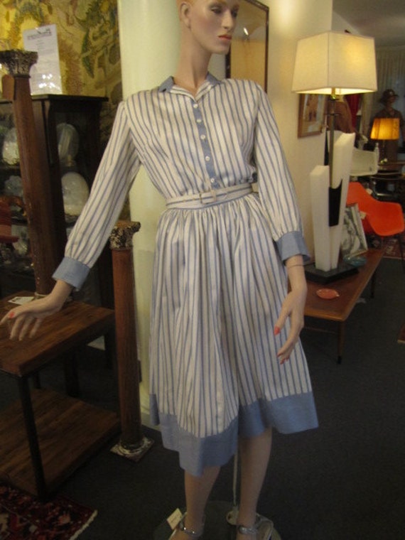 Vintage Blue and White Striped Soft Cotton Duck Bl