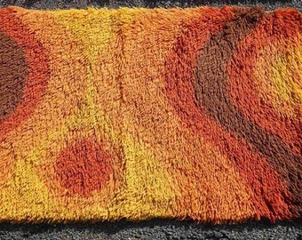 Mid Century Modern Era Shag Rya Rug , Orange, Rust, Yellow and