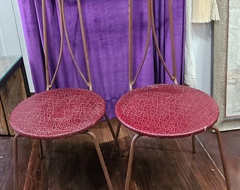 Mid Century Modern Era, Pair of Painted Iron Chairs with Leather Look Seats, ca 1960s