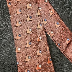 1960s Vintage Long and Skinny Copper, Rust, Blue and White Tie