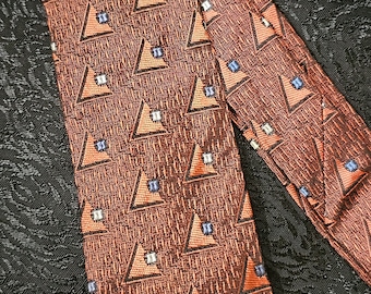 1960s Vintage Long and Skinny Copper, Rust, Blue and White Tie