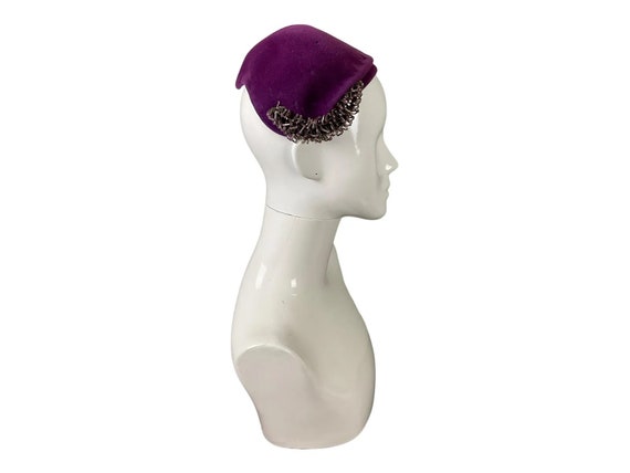 Vintage Purple Velvet Widow's Peak Hat with Clear… - image 4