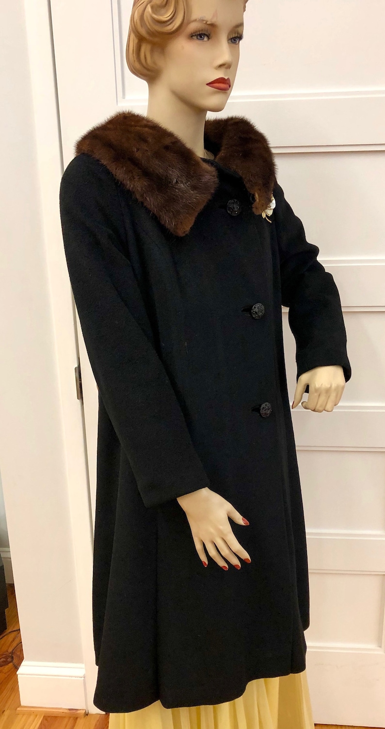 Vintage Black Cashmere Coat with Mink fur Collar ca 1950s Etsy