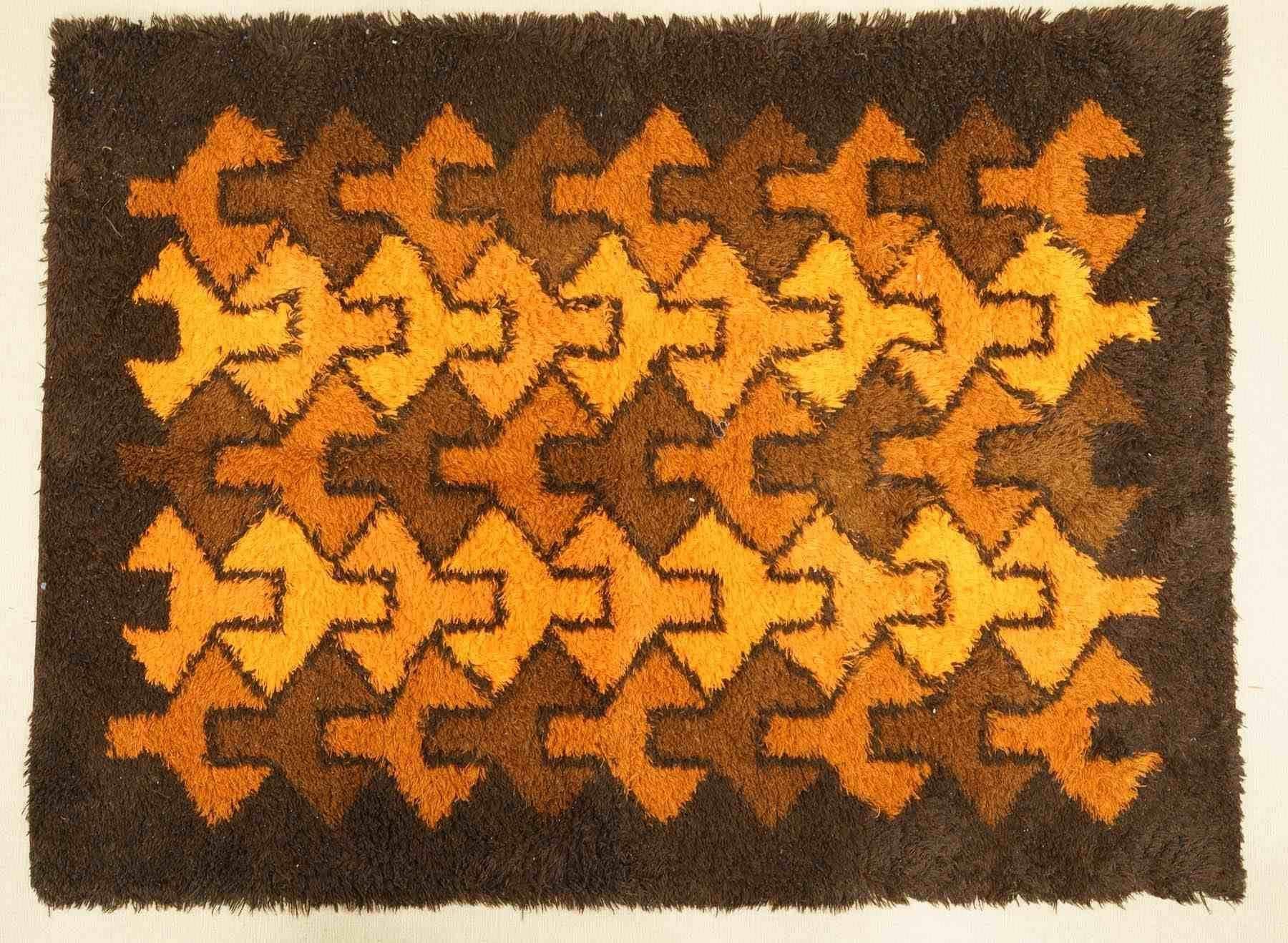 新品 tenbox original rug 10匣 ラグマット＋おまけ Mid Century Modern Era, Vintage Brown, Rust, Orange Shag Rug on