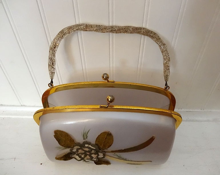 White Lucite Purse With Carved Clear and Gold-flecked Lucite - Etsy