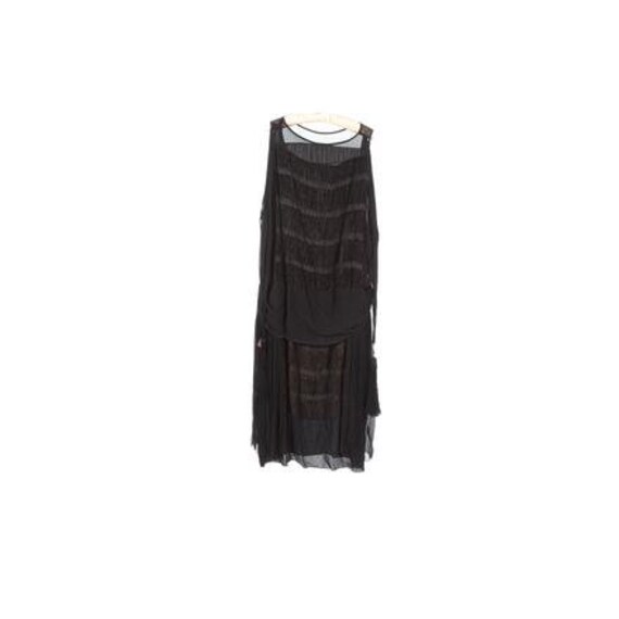 1920s Era Black Crepe Chiffon and Silk Velvet Even