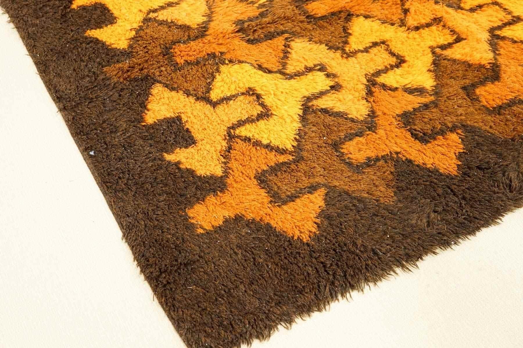 Mid Century Modern Era, Vintage Brown, Rust, Orange Shag Rug on 