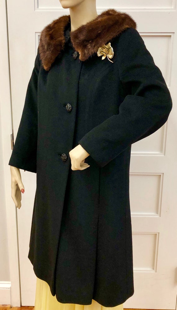 Vintage Black Cashmere Coat with Mink fur Collar ca 1950s | Etsy