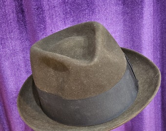 1950s Vintage Dark Brown Fedora Hat, Pacesetter, Adam Premier, New Old Stock