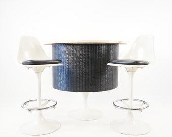 Mid Century Modern Era Black and White Bar with 2 Matching Chairs, Chromecraft, ca 1960s