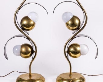 Mid Century Modern Era, Pair of  Floriform lamps, Smokey Plexiglass and Brass, ca 1960s