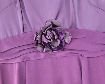 Vintage Purple Satin and Crepe Sheath Dress with Gathered Waist Bandeau, ca 1950s