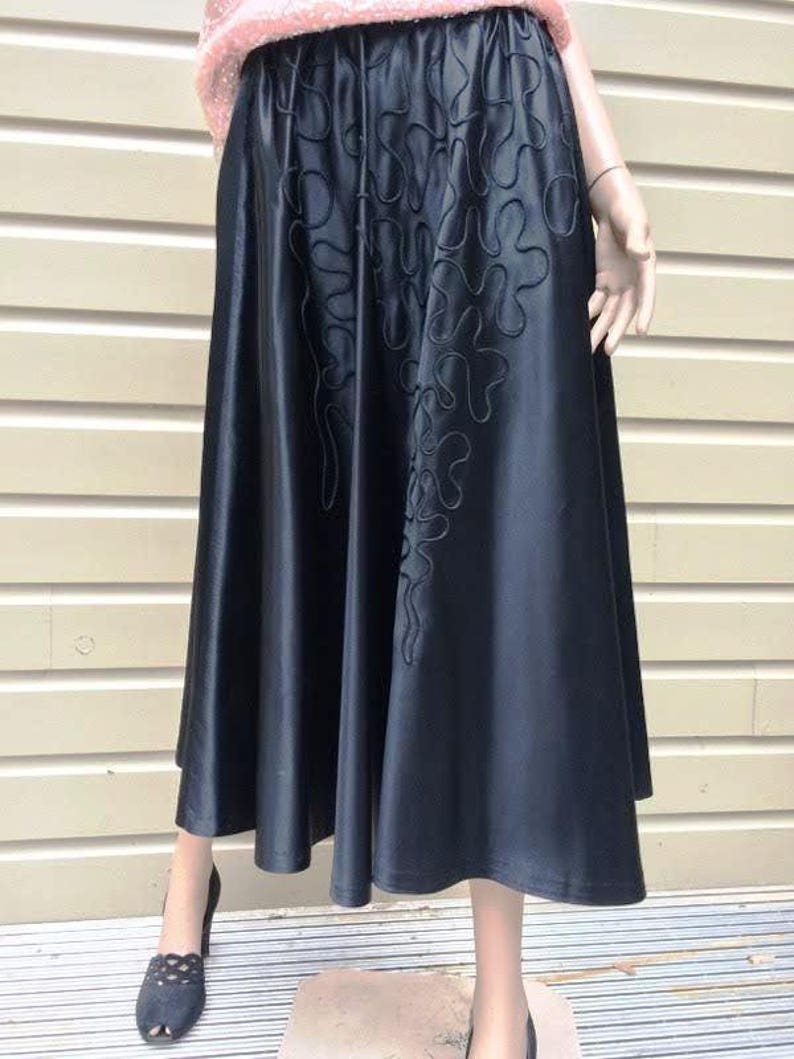 Vintage Black Silk Satin Circle Skirt With Soutache Detail Ca - Etsy