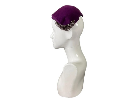 Vintage Purple Velvet Widow's Peak Hat with Clear… - image 2