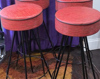1950s Vintage Set / 4 Vinyl Upholstered Bar Stools, Dee Mfg Corp