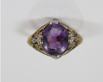 1940s Vintage 14K Yellow and White Gold Amethyst Ring