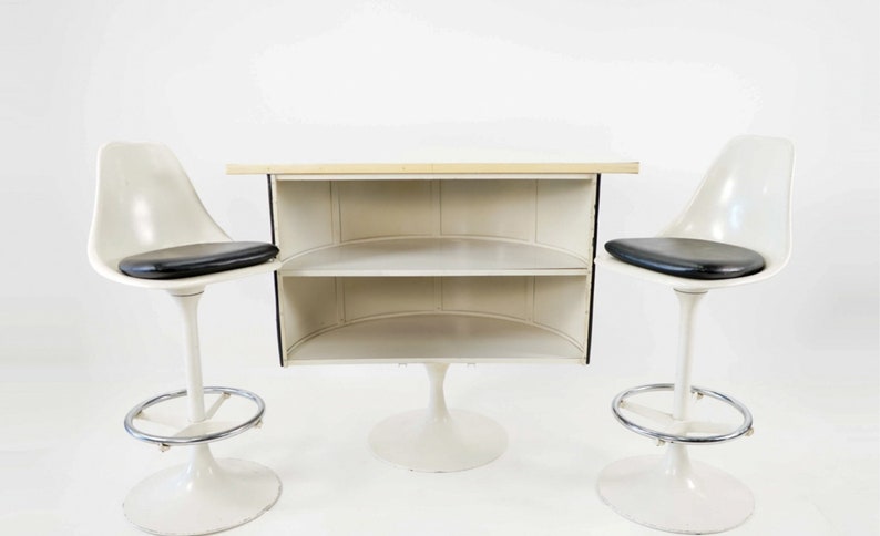 Mid Century Modern Era Black and White Bar with 2 Matching Chairs, Chromecraft, ca 1960s image 2