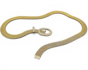 1970s Vintage Gold Tone Mesh and Prong Set Rhinestones Belt