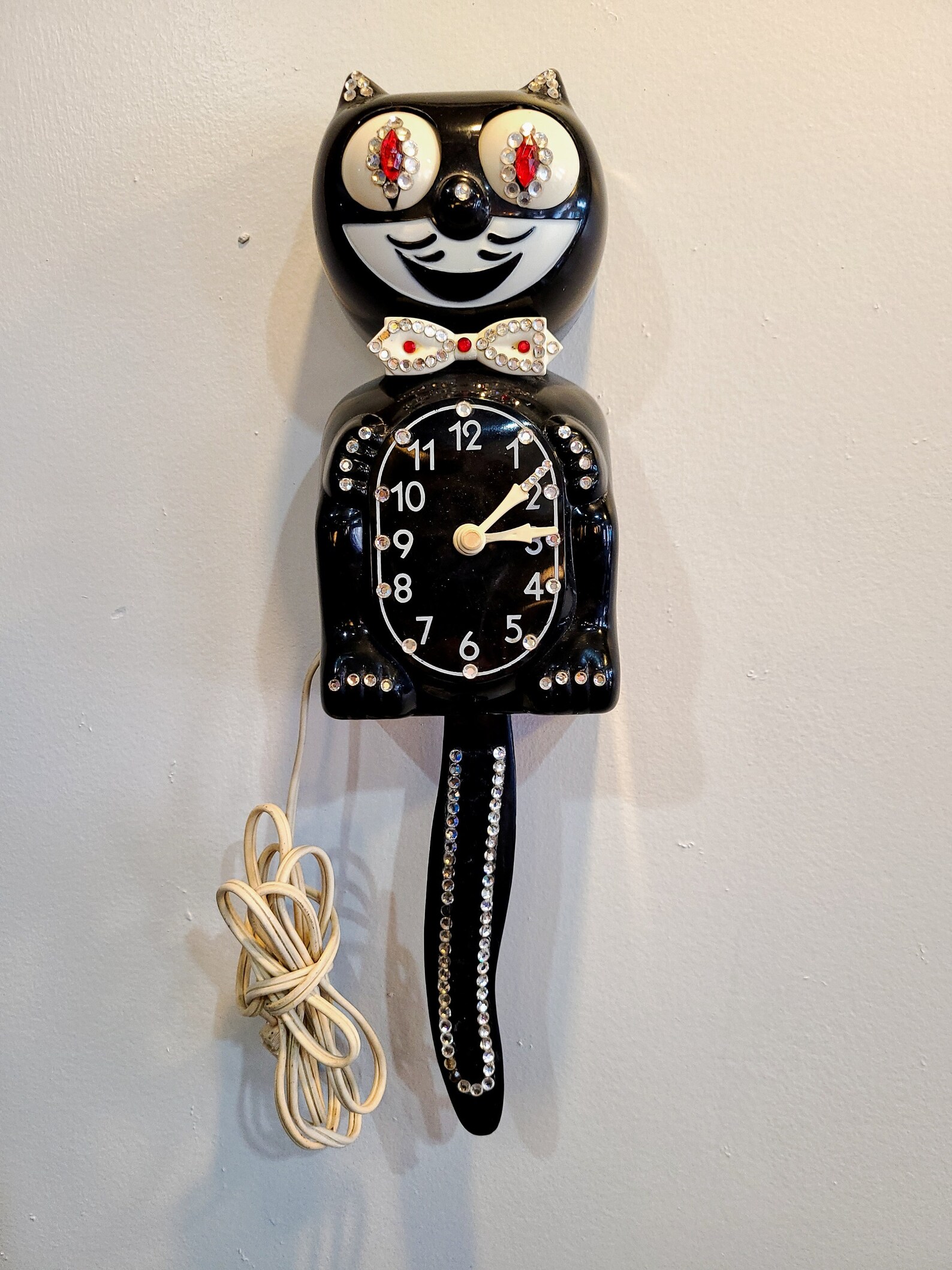 Vintage Black Bejewled Kit Kat Klock Cat Wall Clock ca 1960s Etsy