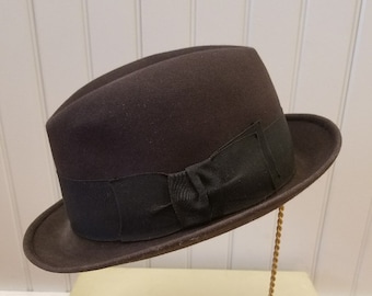 Vintage Charcoal Grey Fur Felt Trilby Fedora Hat, Brooks Brothers for Lock & Co., London, ca 1950s