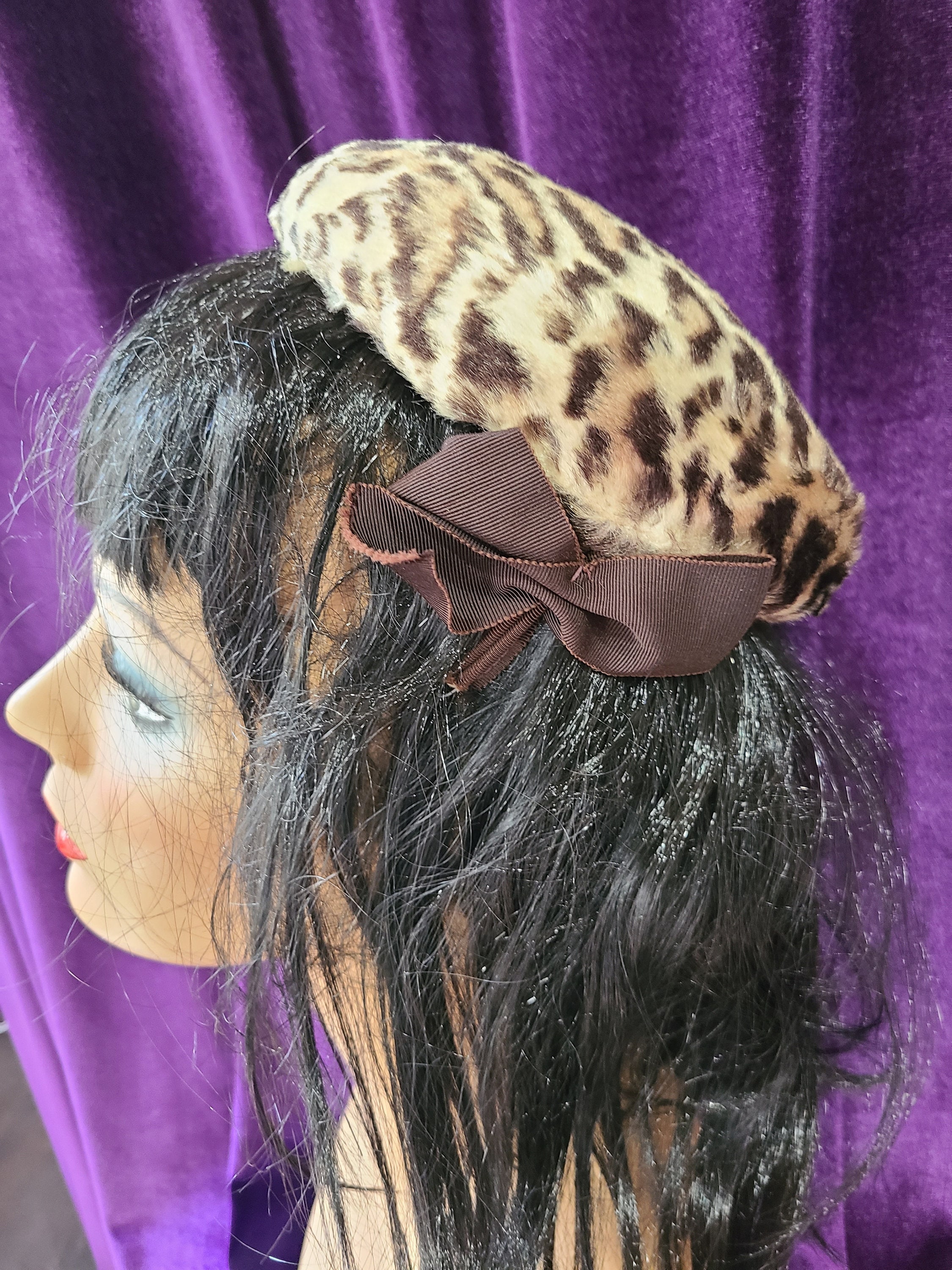 Vintage Faux Leopard Pillbox Hat With 