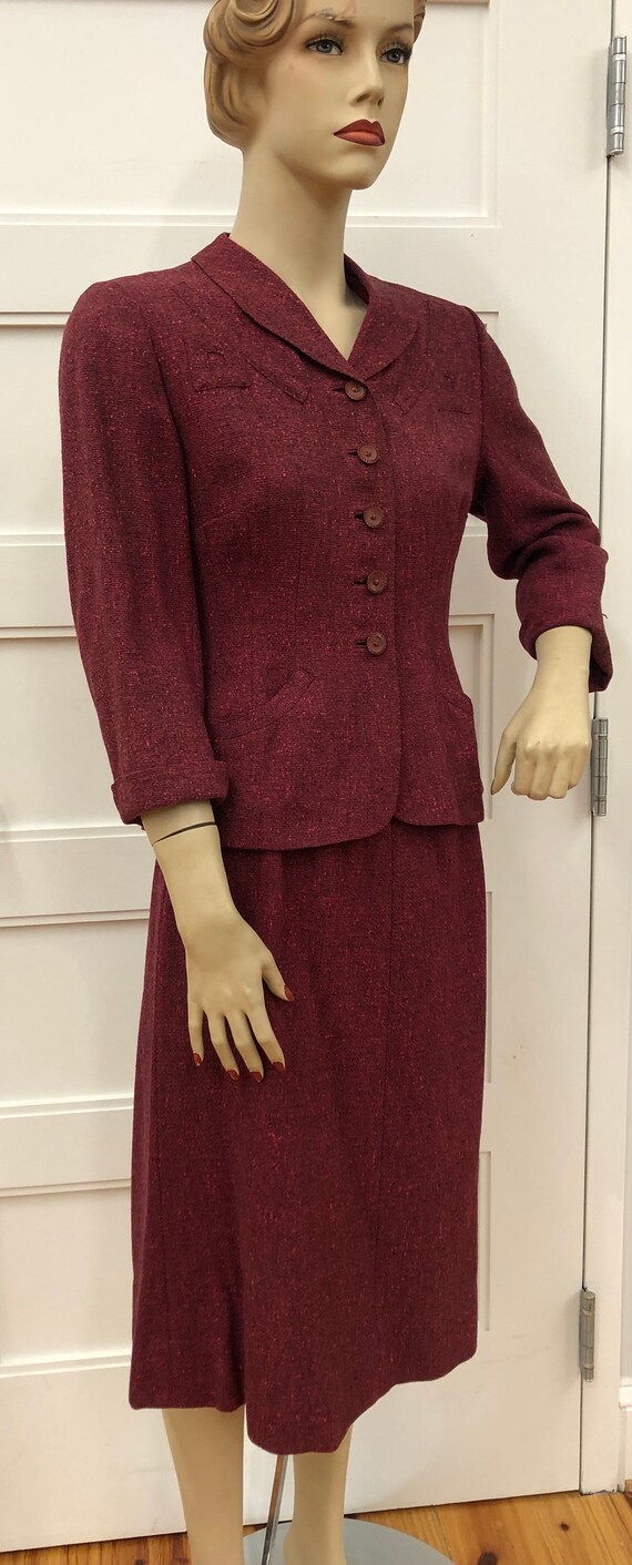Vintage Raspberry Light Wool Tweed Suit, Davidov,