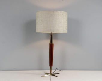 Mid Century Modern Era Fluted Walnut and Brass Table Lamp, Stiffel