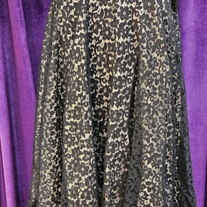 1950s Vintage Black Lace Overlay Circle Skirt with Black Velvet Waist Detail