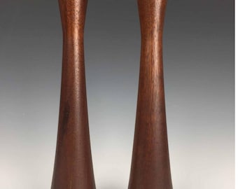 Pair of Mid Century Modern Solid Teak Tapered Candle Holders, ca 1960s