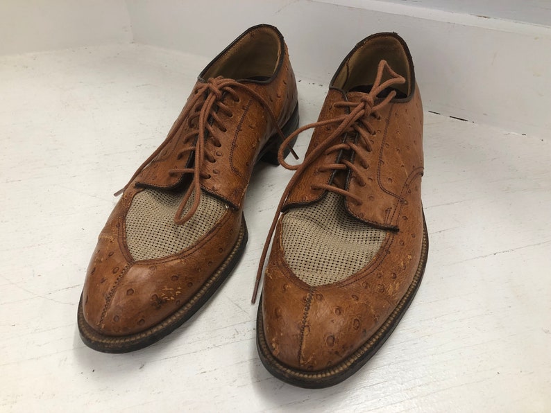 Vintage Pair of Tan Ostrich Leather and Beige Mesh Men's - Etsy