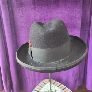 Vintage Black Fur Felt Homburg Hat, Dobbs Anton, ca 1960s