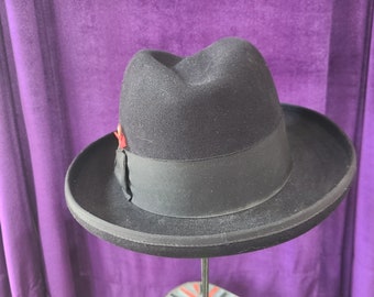 Vintage Black Fur Felt Homburg Hat, Dobbs Anton, ca 1960s
