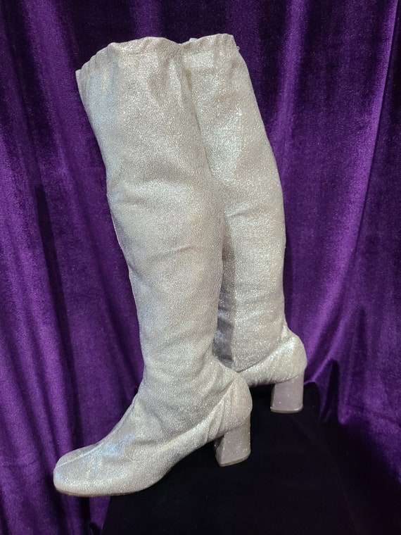 Vintage Silver Lame Boots, Showboot, ca 1970s - image 5