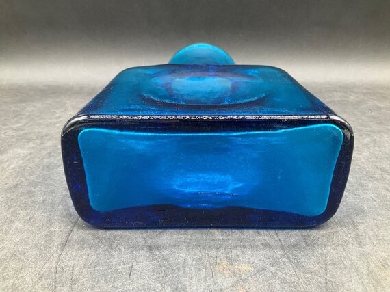1940s Vintage Heavy Hand Blown Glass Azure Blue Double Spout
