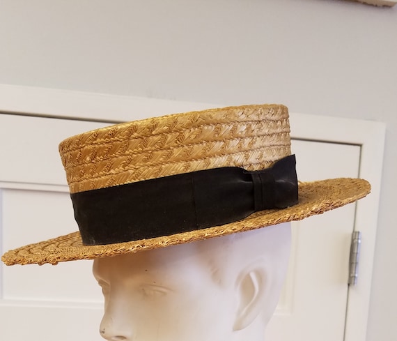 Vintage Natural Straw Boater, Wentworth, ca 1920s