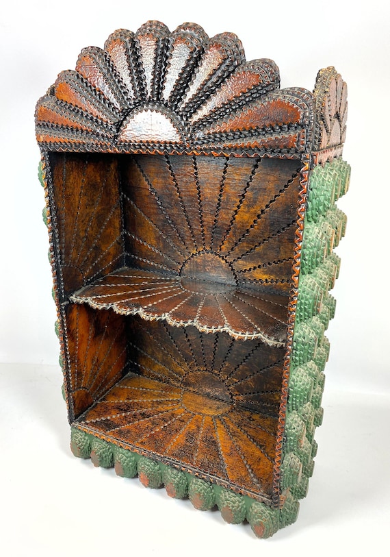 Vintage Painted Green Indian Teak Shelf - Ca 1930 Vintage Painted Green Indian Teak Shelf - Ca 1930