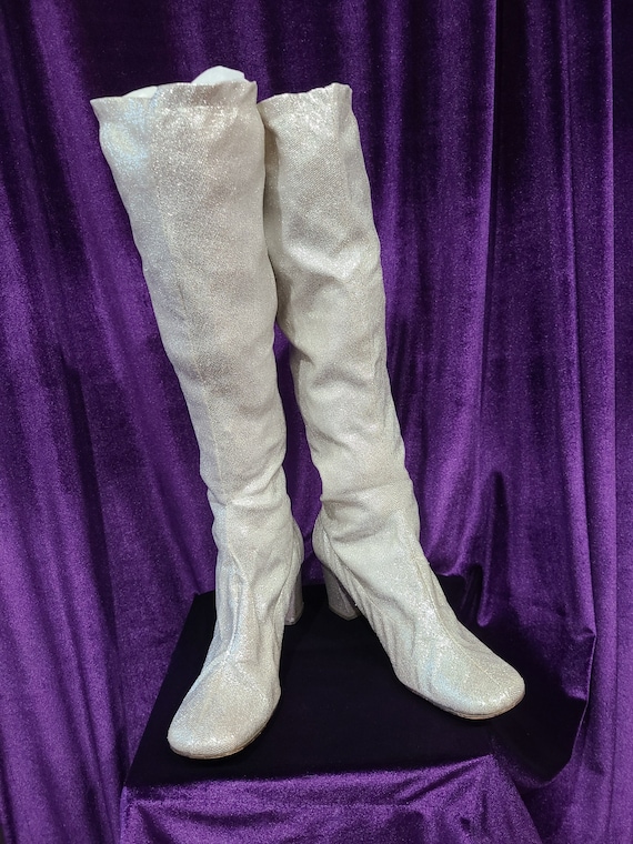 Vintage Silver Lame Boots, Showboot, ca 1970s - image 2