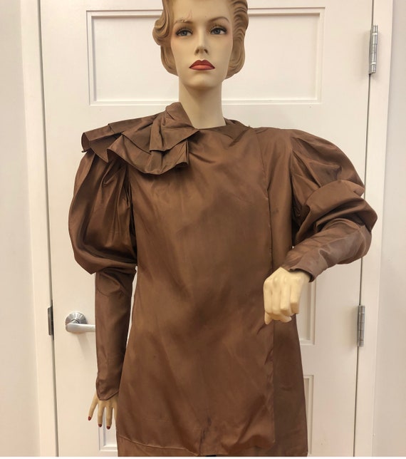 Hand Tailored Coppery Brown Silk Acetate Edwardian