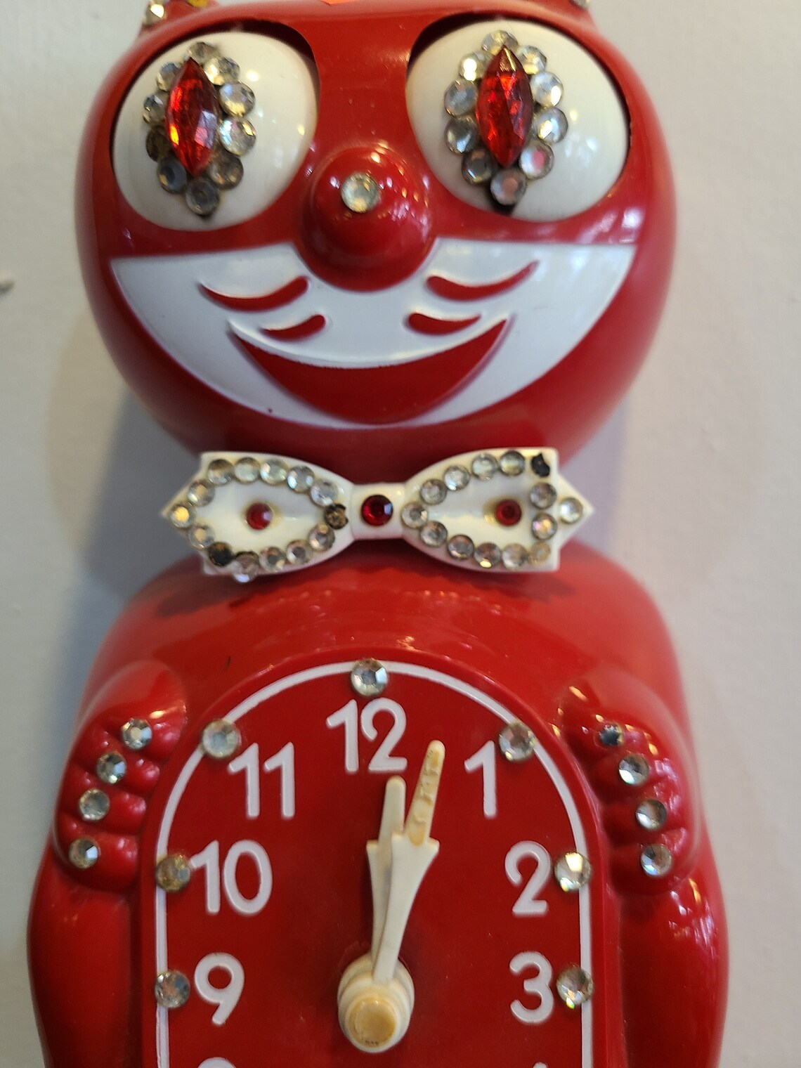 Vintage Red Bejewled Kit Kat Klock Cat Wall Clock ca 1960s Etsy