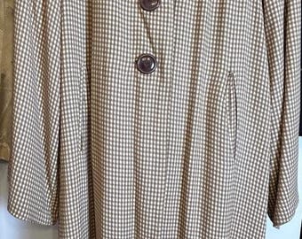1940s Vintage Tan and Bisque Houndstooth Coat, Weather Proofed, Main Street Exclusive