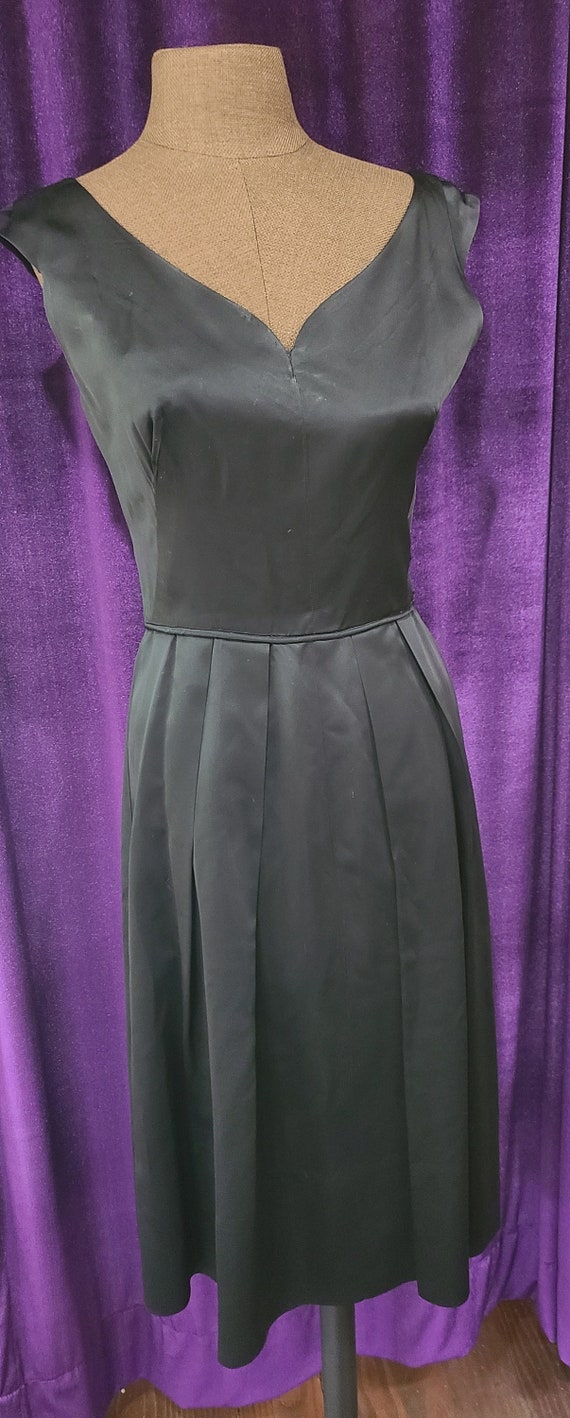 Vintage Black Satin Cocktail Dress, ca 1950s