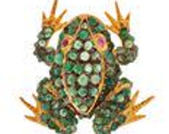 1960s Vintage Emerald Cabochon Frog Brooch / Pedant