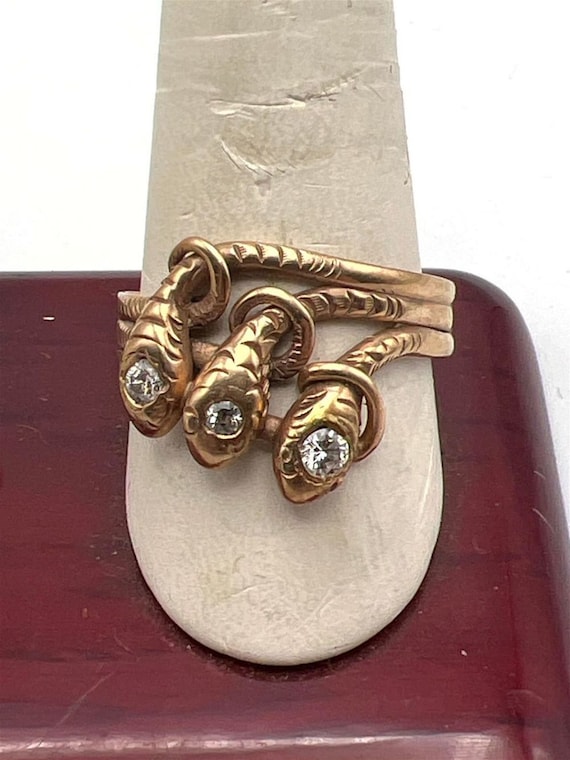 1960s Vintage 14K Rose Gold Triple Snake Head Ring