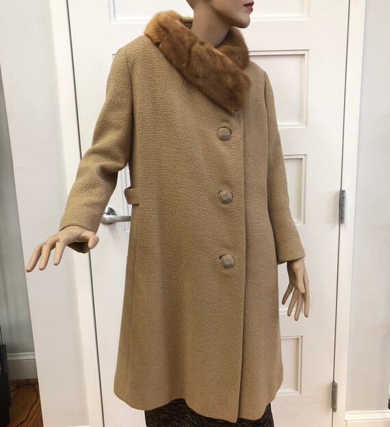 Vintage Camel Wool Coat with Mink Fur Collar Carol Brent ca | Etsy